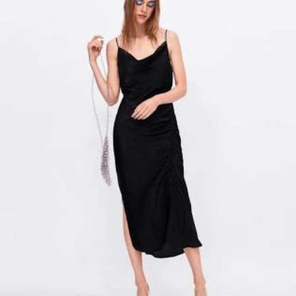 Zara Basics Cowl Neck Ruched Dress size Small
